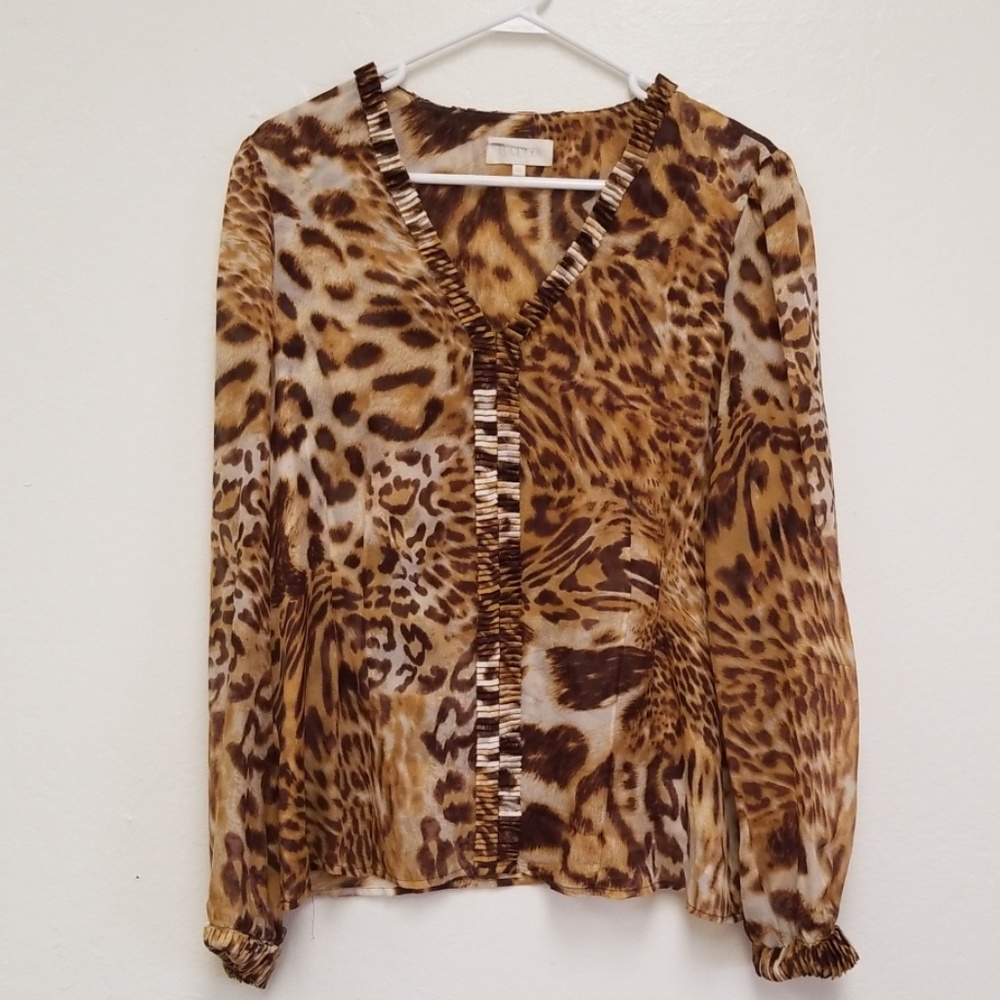 Lucetta 100% Silk Blouse Leopard Tiger Print Sz 14